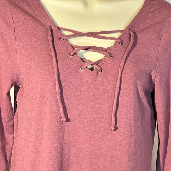 Old Navy Tunic Mauve Top Long Sleeves Lace up Front knit Size M - Picture 5 of 5